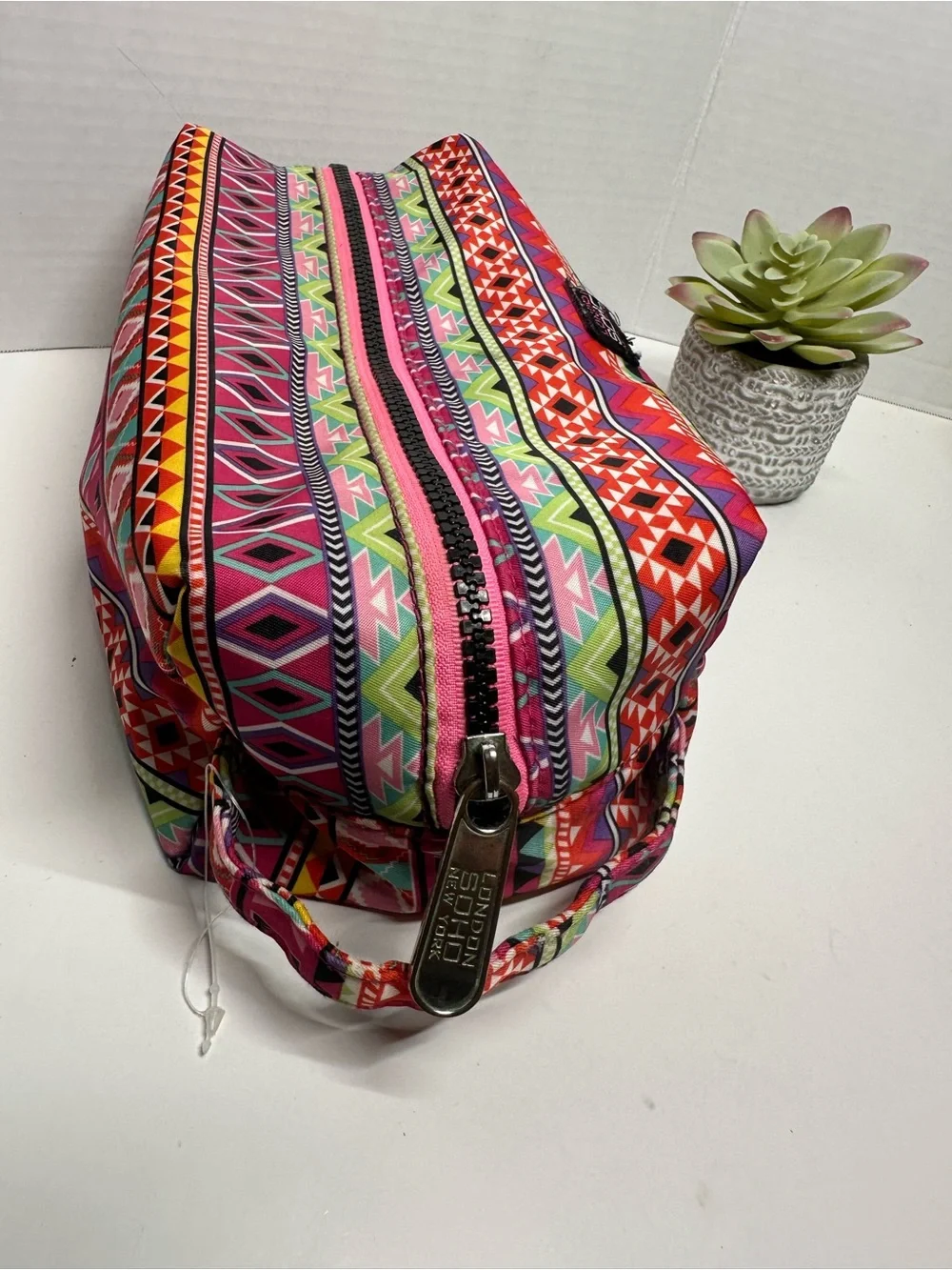 Soho Multicolor Aztec Cosmetic Pouch - Pink and Orange Accents